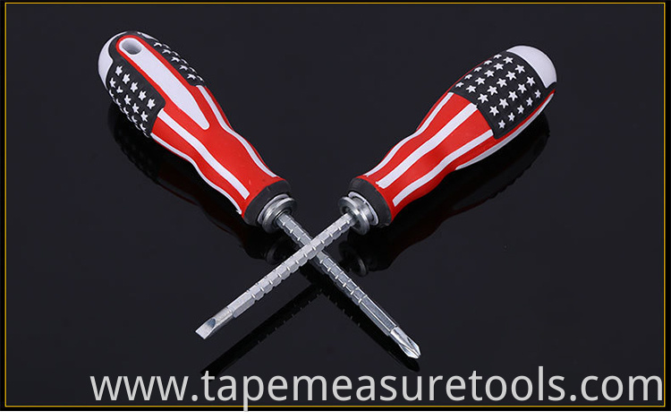 U.S. flag handle multipurpose screwdriver Telescopic slotted screwdriver with magnetic Phillips screwdriver